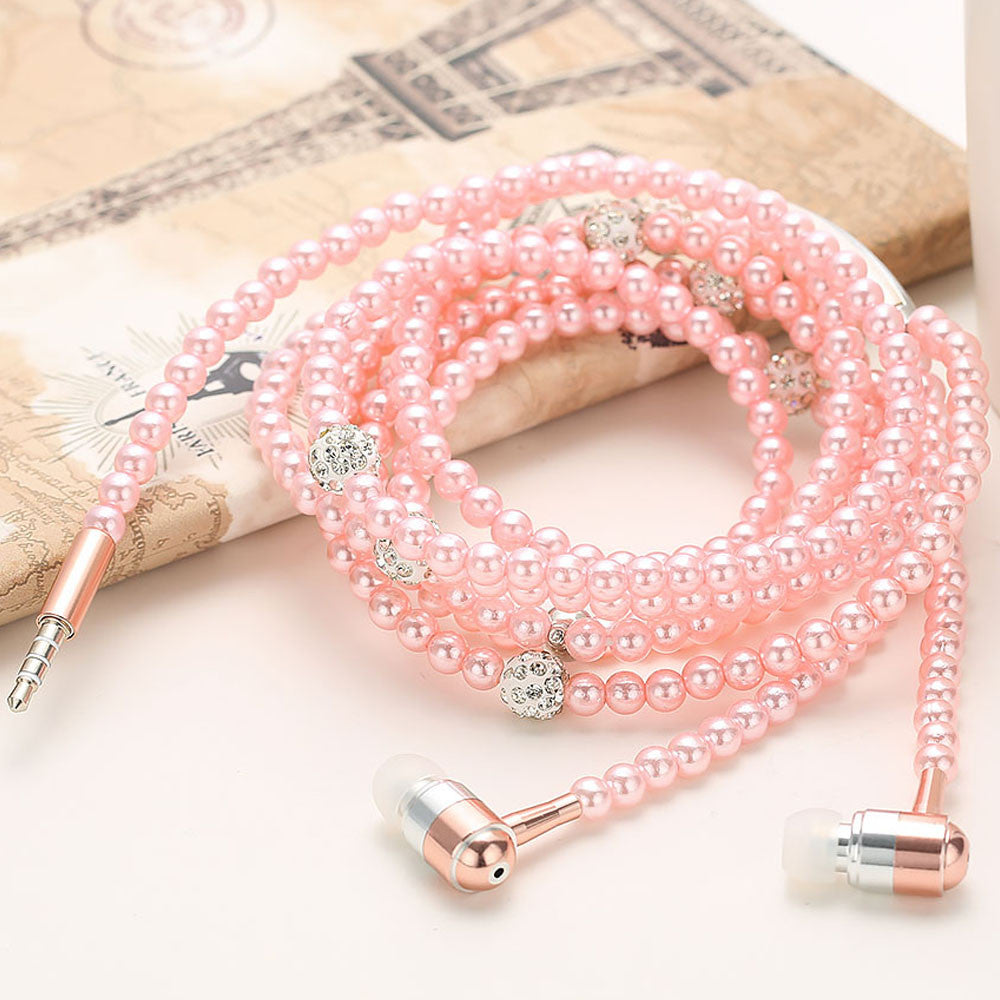 Wired Bling Jewelry Pearl Necklace Earphones - digitaldeviant