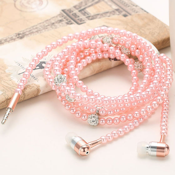 Wired Bling Jewelry Pearl Necklace Earphones - digitaldeviant