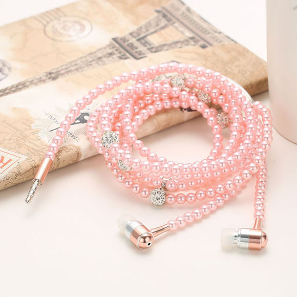 Wired Bling Jewelry Pearl Necklace Earphones - digitaldeviant