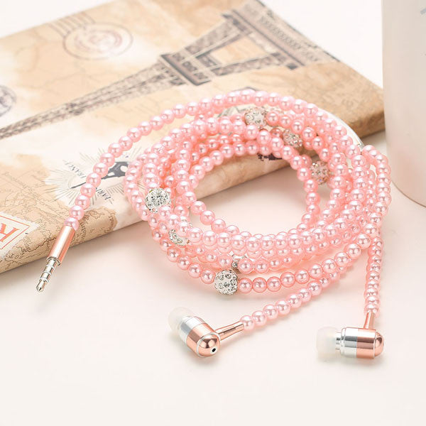 Wired Bling Jewelry Pearl Necklace Earphones - digitaldeviant
