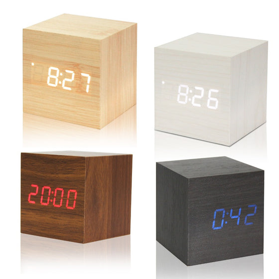 Wooden LED Alarm Clock With Thermometer - digitaldeviant