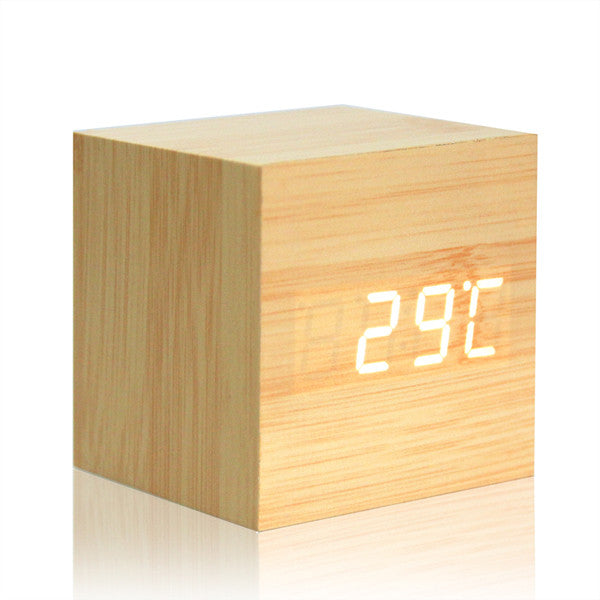 Wooden LED Alarm Clock With Thermometer - digitaldeviant