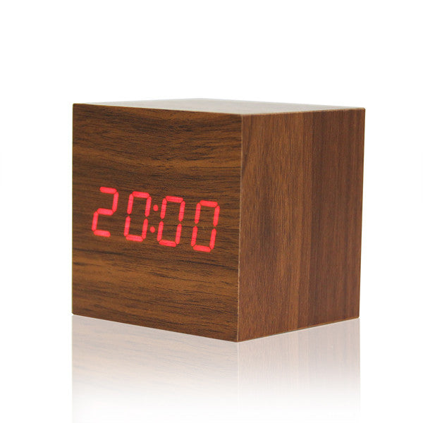 Wooden LED Alarm Clock With Thermometer - digitaldeviant